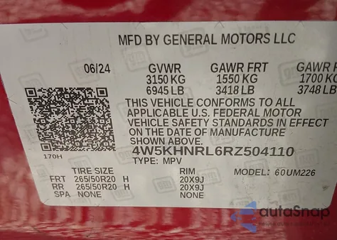 2024 Acura Zdx A-Spec z USA, uszkodzony, nr VIN 4W5KHNRL6RZ504110